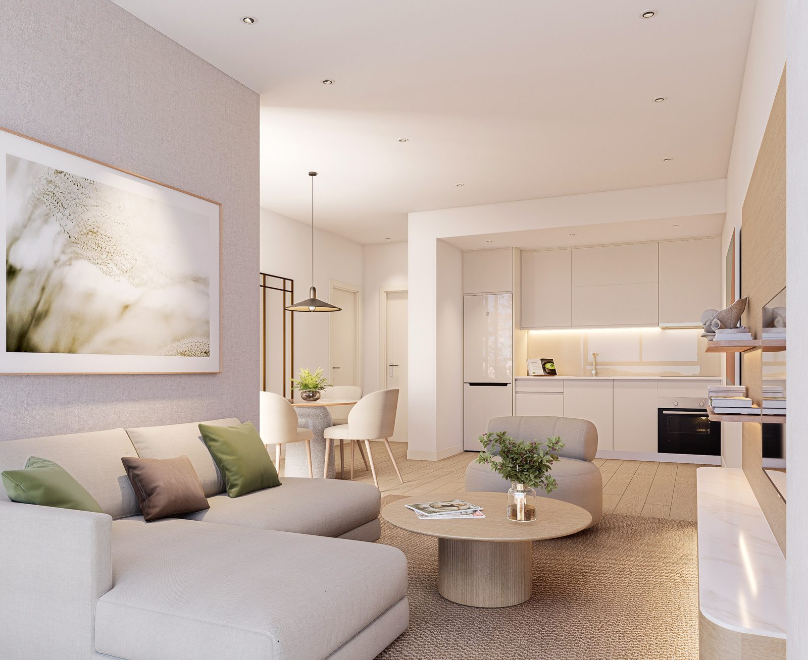 Living room open to the kitchen
