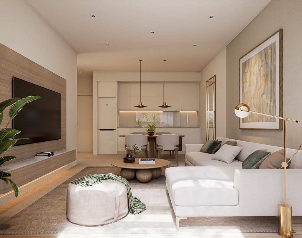 Living room with open kitchen